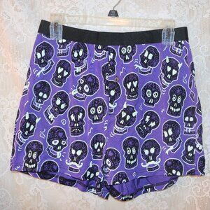 MeUndies purple skulls men's boxer shorts W/button size medium NWOT